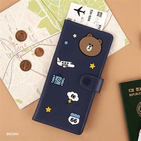 line friends rfid blocking long passport case with leather sticker|Line friends RFID blocking long passport case with leather sticker.